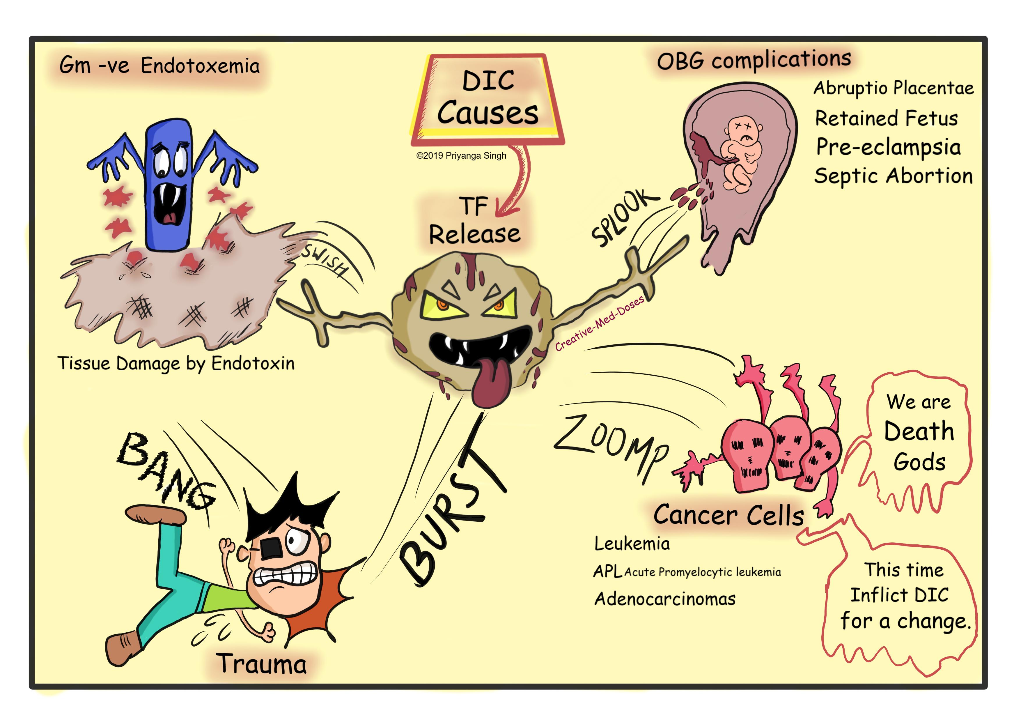 Tissue factor release causes, DIC risk factors